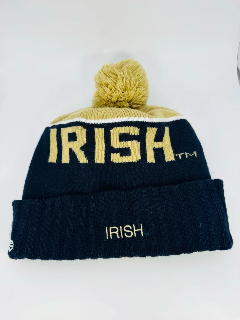 Notre Dame New Era Acrylic Black Unisex Adult Cuffed Pom Knit Winter Beanie Hat